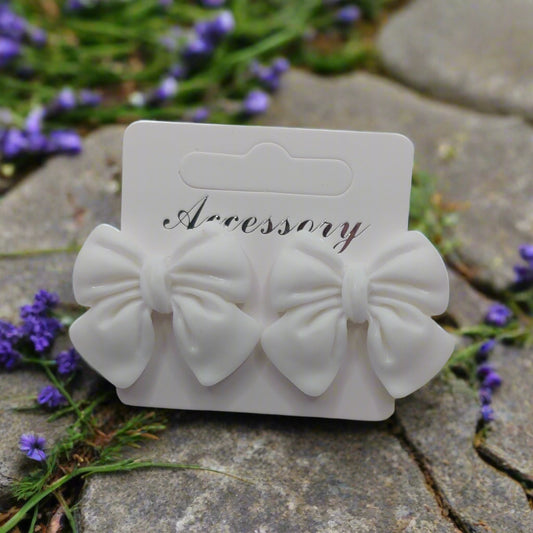 White Big Bow Earrings