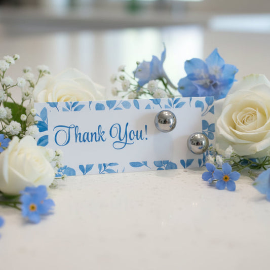 Blue Floral Thank You Card with 8mm Ball Stud Earrings