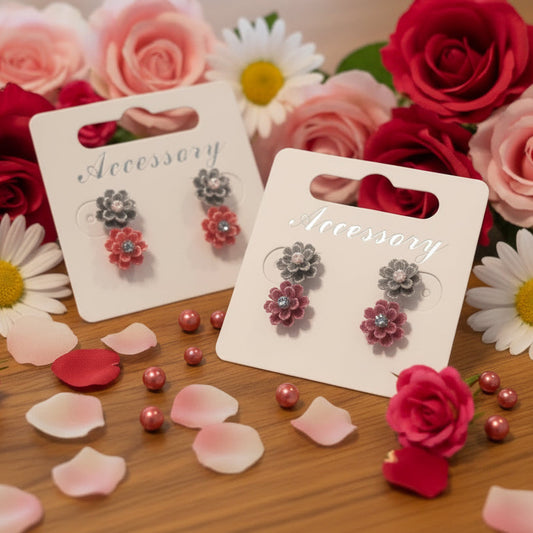 Gray & Red 9mm Pearly Flower Earring Set