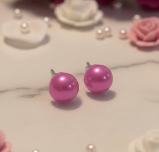 Pink Half Round Imitation Pearl Earrings (10mm)