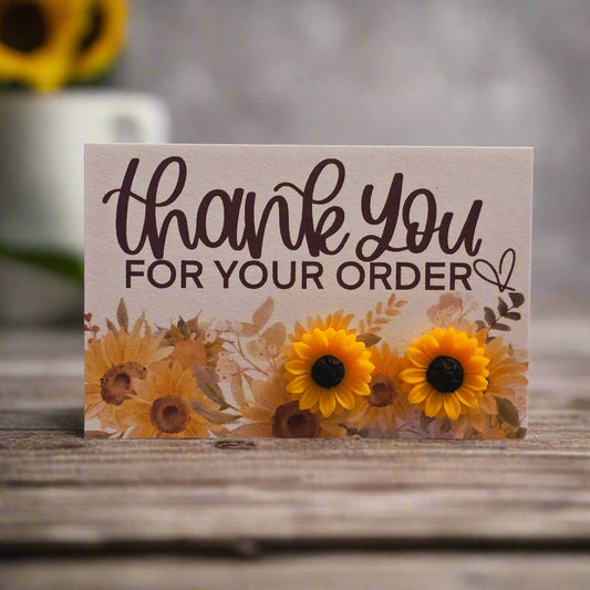Sunflower Thank You for Your Order Card with Earrings