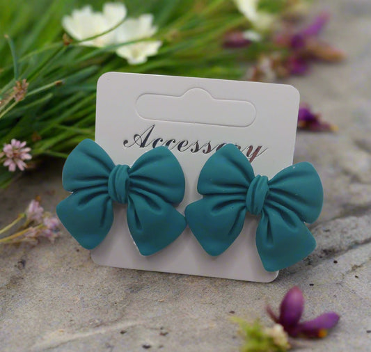 Teal Big Bow Earrings