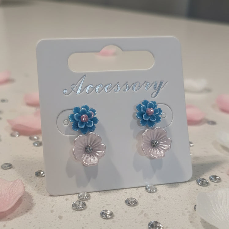 Blue & Rhinestone Flower Earring Set
