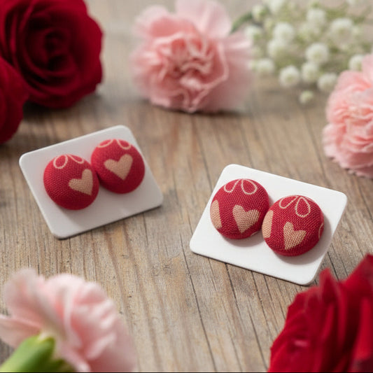 I Love Us, Daisies & Hearts Fabric Button Earrings