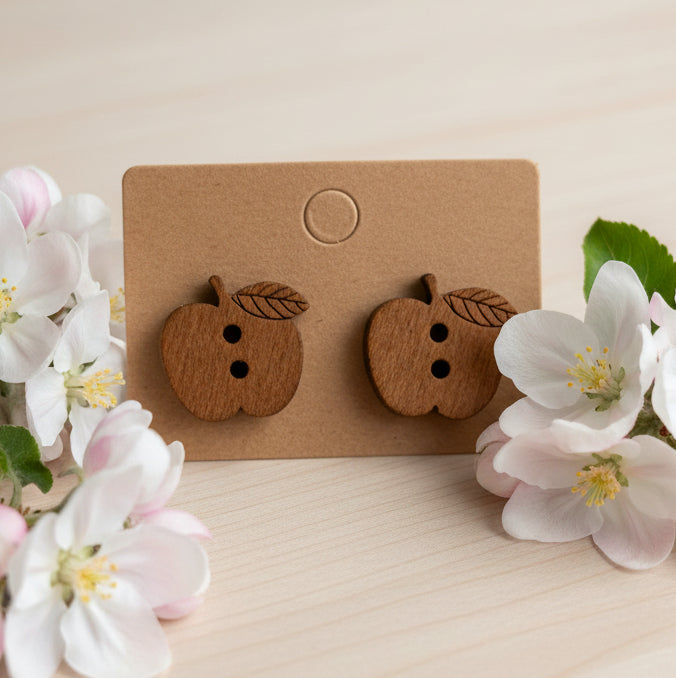 Wood Apple Button Earrings (17mm)
