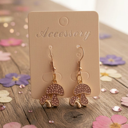 Pink Rhinestone Mushroom Dangle Earrings
