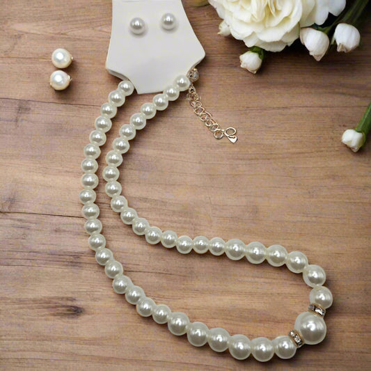 Imitation Pearl Necklace & Earring Set