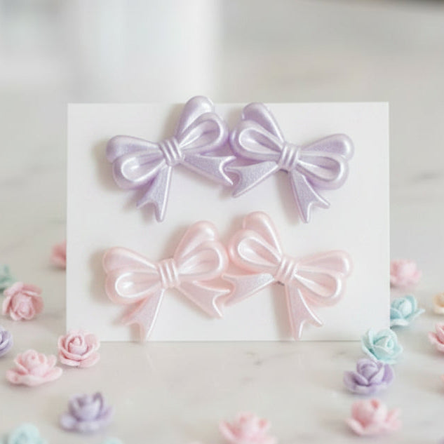 Pink & Purple Pearly Bead Bow Earring Set