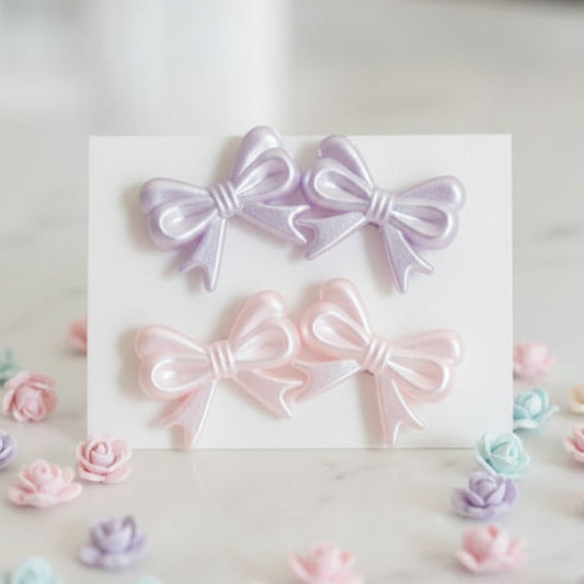 Pink & Purple Pearly Bead Bow Earring Set