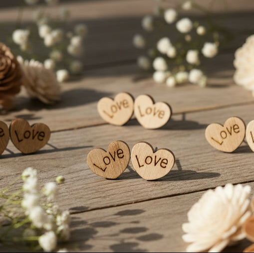 9mm Wood Love Heart Earrings