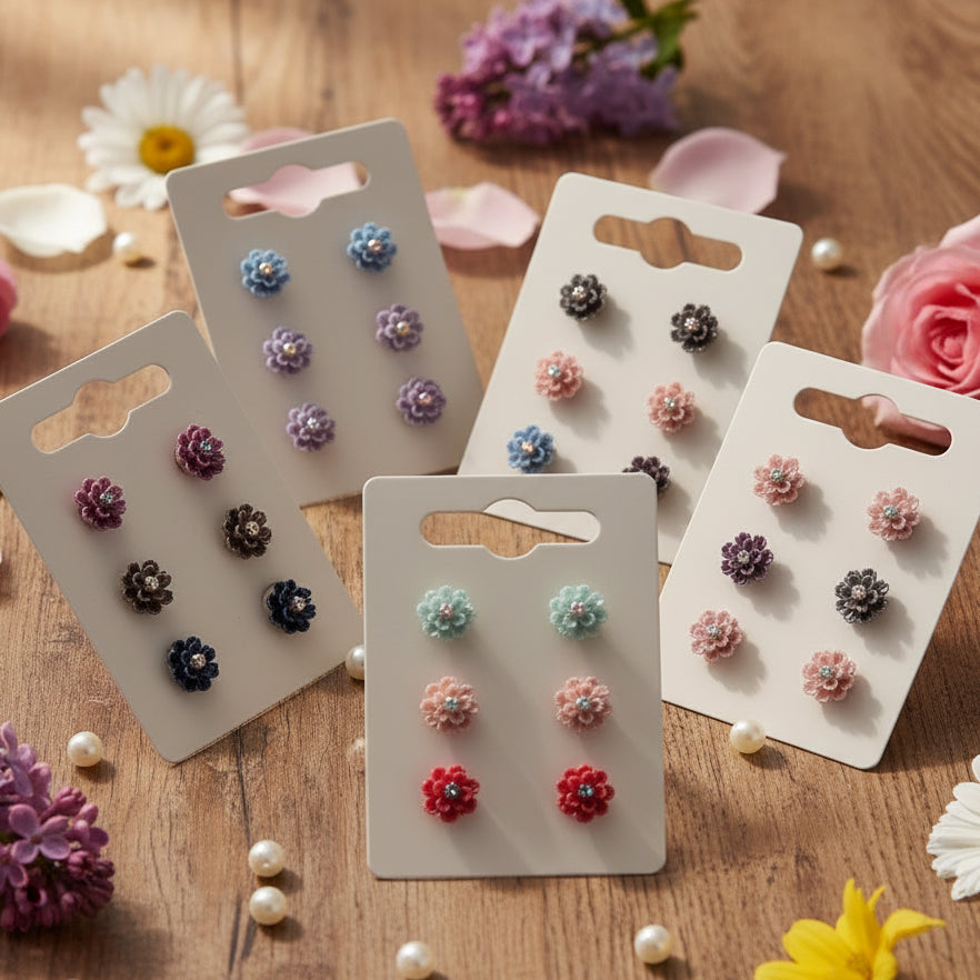 9mm Pearly Flower Earrings (3 pair set)