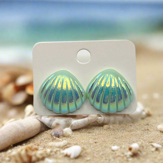 Pearlized Aquamarine Shell Earrings (21mm)