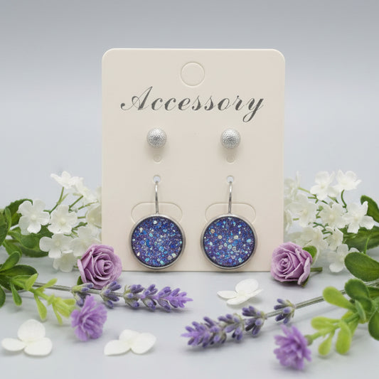 14mm Imitation Druzy Hook Dangle & 5mm Frosted Silver Ball Stud