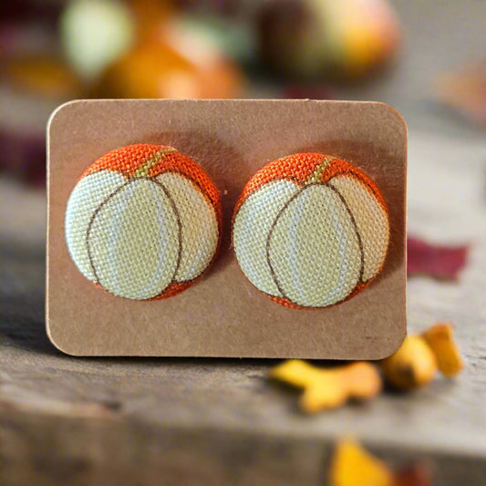 Autumn Pumpkins Fabric Button Earrings (16mm)