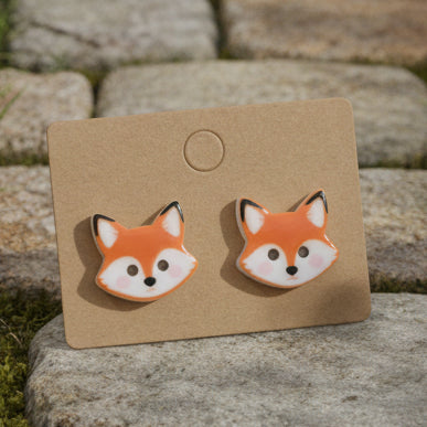 Fox Button Earrings (15mm)