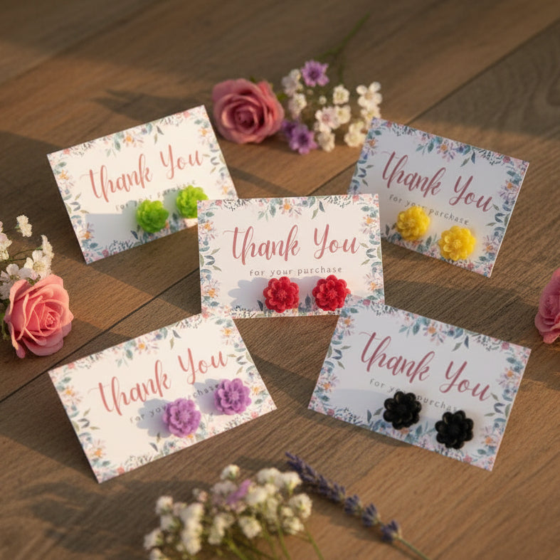 Thank You for Your Purchase Card with 15mm Flower Earrings
