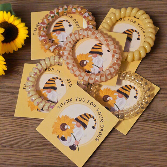 Gnome & Sunflower Thank You Card with Hair Coil / Bracelet