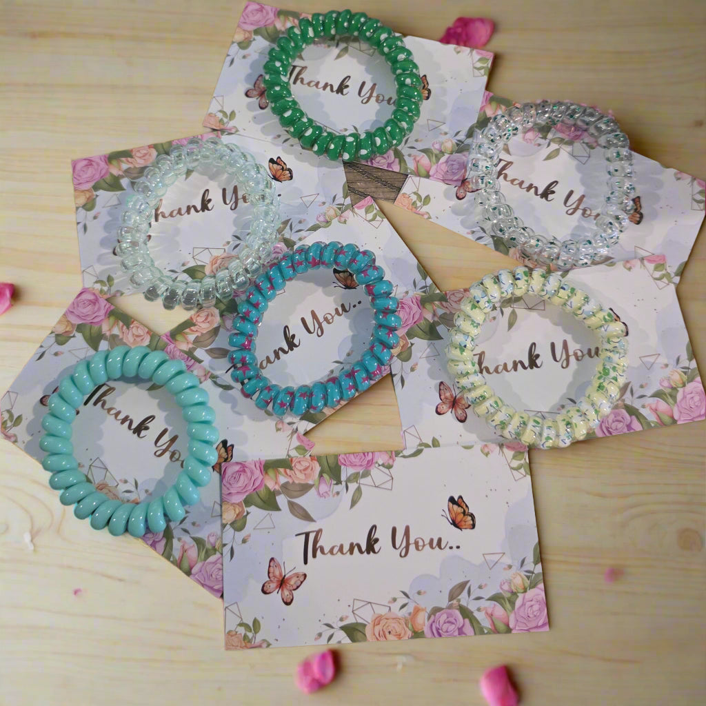 Butterflies Thank You Card with Hair Coil / Bracelet (Greens)