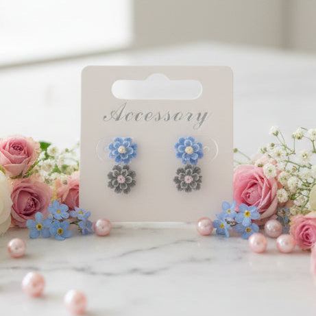 Light Blue & Gray 9mm Pearly Flower Earring Set