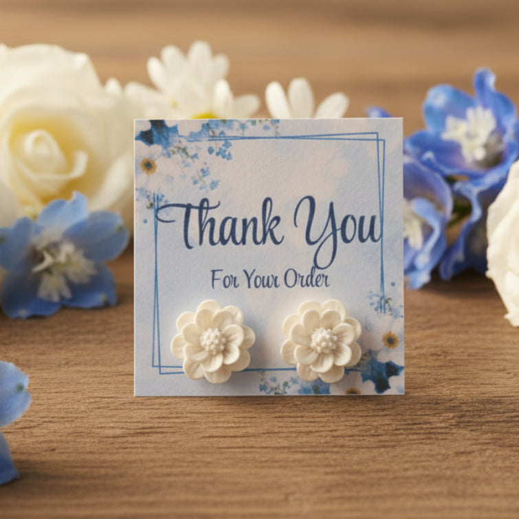 Blue Floral Thank You for Your Order Card with 15mm Flower Earrings