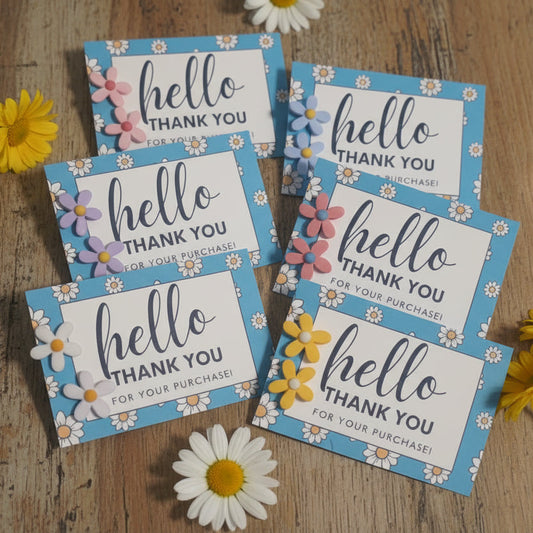 Hello, Thank You for Yor Purchase Daisies Card with 16mm Daisy Earrings