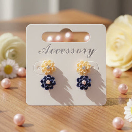 Yellow & Blue 9mm Pearly Flower Earring Set
