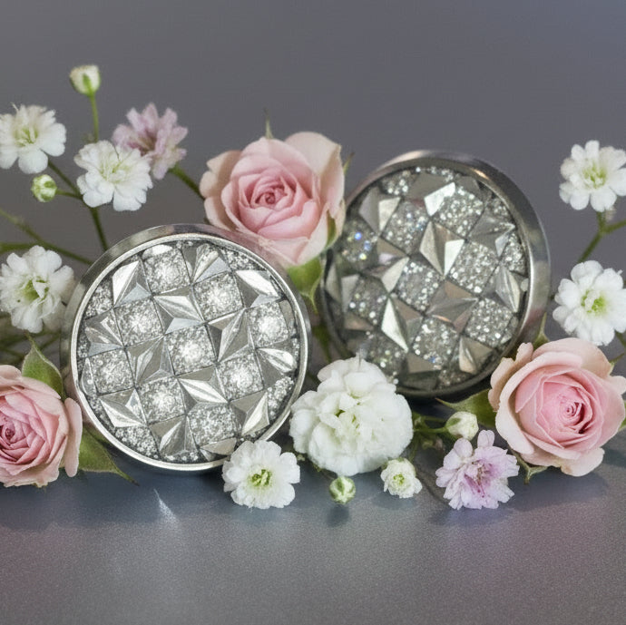 14mm Silver Diamond Pattern Earrings