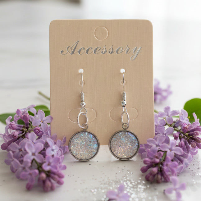 Lilac Imitation Druzy Dangle Earrings
