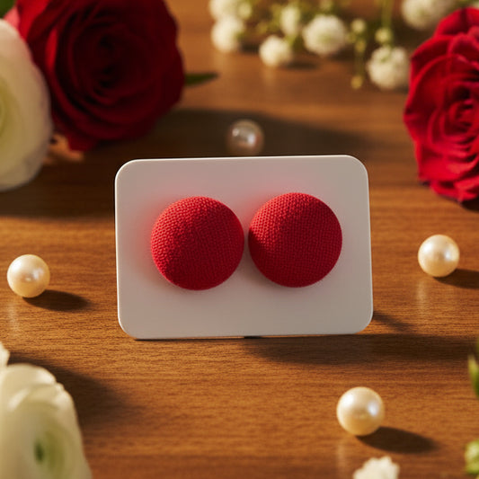 Red Fabric Button Earrings (13mm)