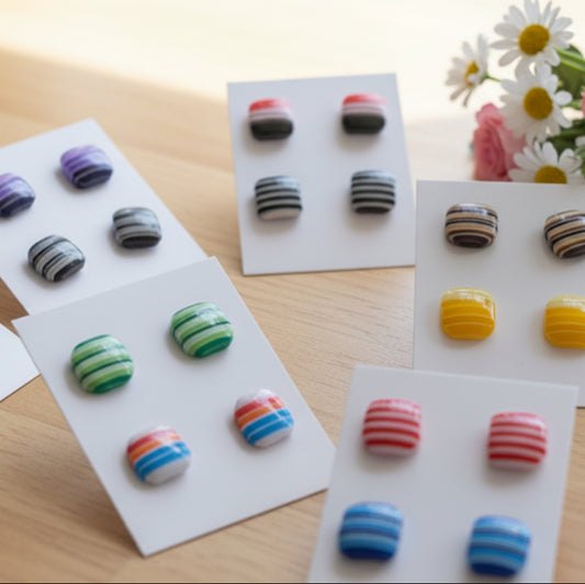 8mm Square Stripes Earring Set