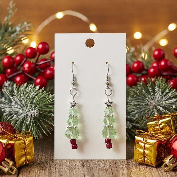 Christmas Tree Glass Bead Dangle Earrings