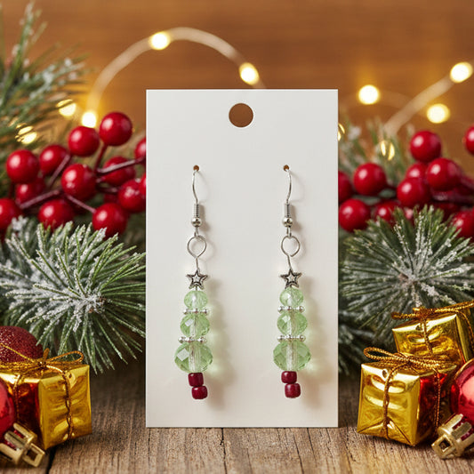 Christmas Tree Glass Bead Dangle Earrings