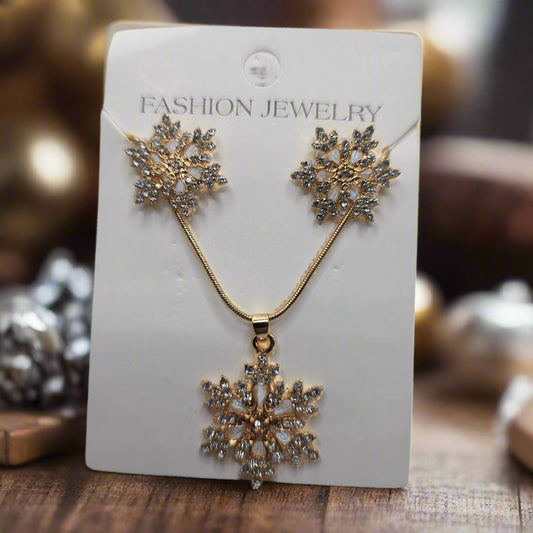 Crystal Rhinestone Snowflake Necklace & Earring Set