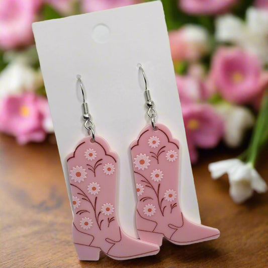 Pink Cowgirl Boots Dangle Earrings