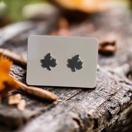 Stainless Steel Maple Leaf Earrings (9mm)
