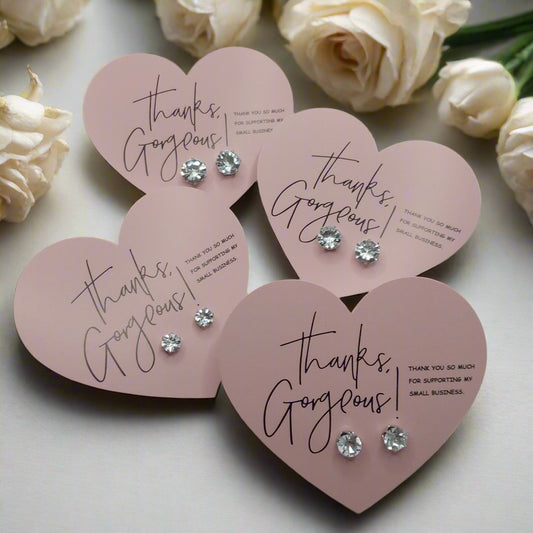 Thanks Gorgeous For Supporting My Small Business Heart Card with Cubic Zirconia Earrings