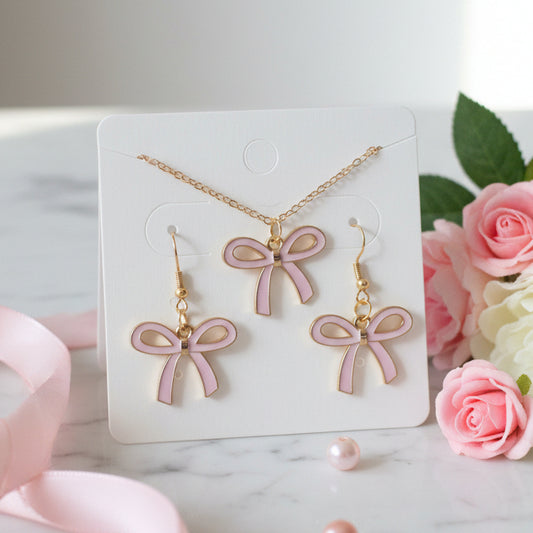 Pink Bow Necklace & Earring Set