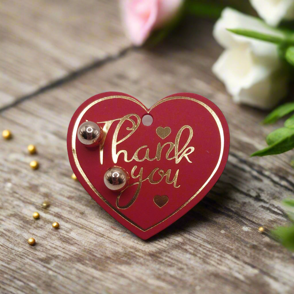 Heart Shaped Thank You Gift Tag with 8mm Gold Ball Stud Earrings