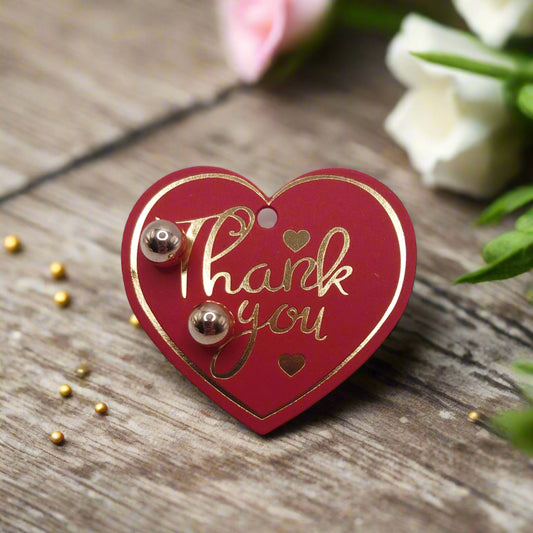 Heart Shaped Thank You Gift Tag with 8mm Gold Ball Stud Earrings