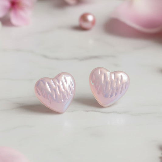 12mm Pink Pearlescent Heart Earrings