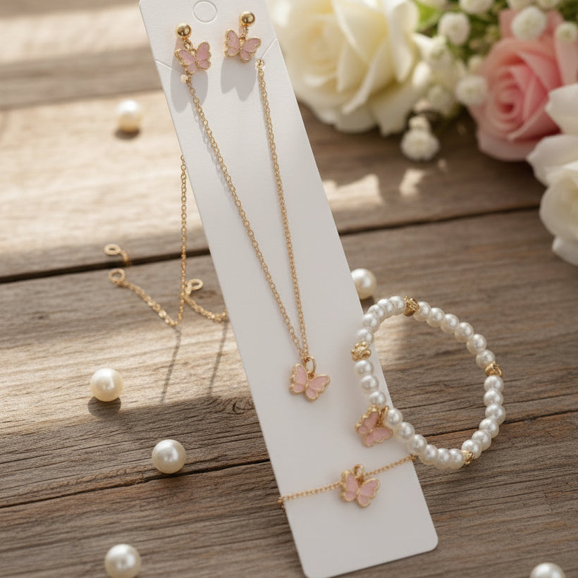 Kids Butterfly & Imitation Pearl Jewelry Set