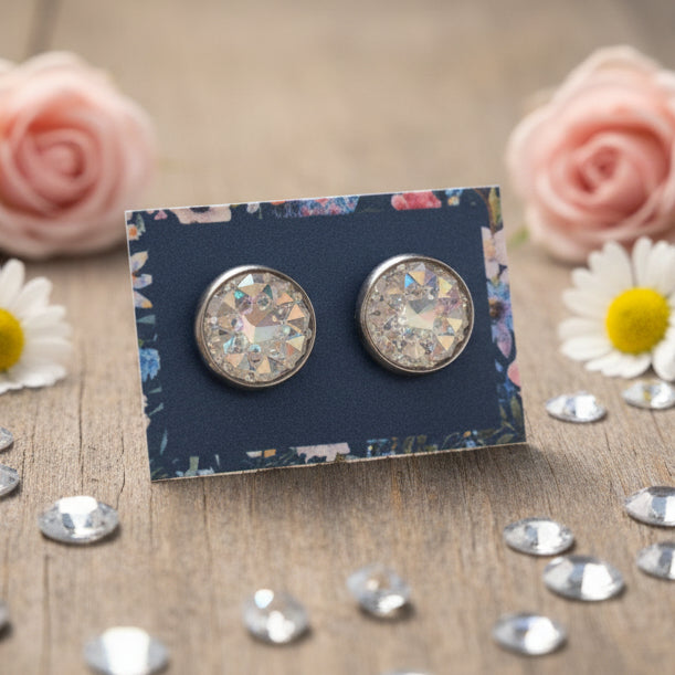 12mm Crystal Diamond Pattern Earrings