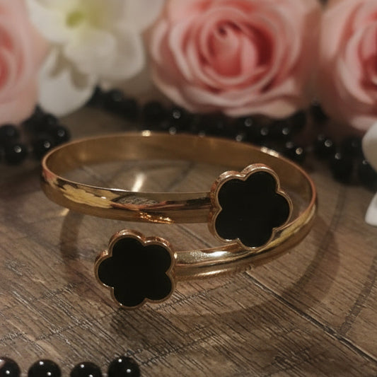 Black Flower Cuff Bracelet