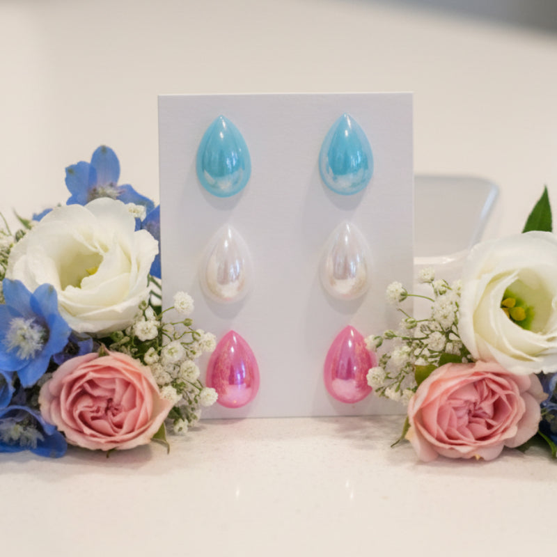14mm Iridescent Teardrop Earring Set