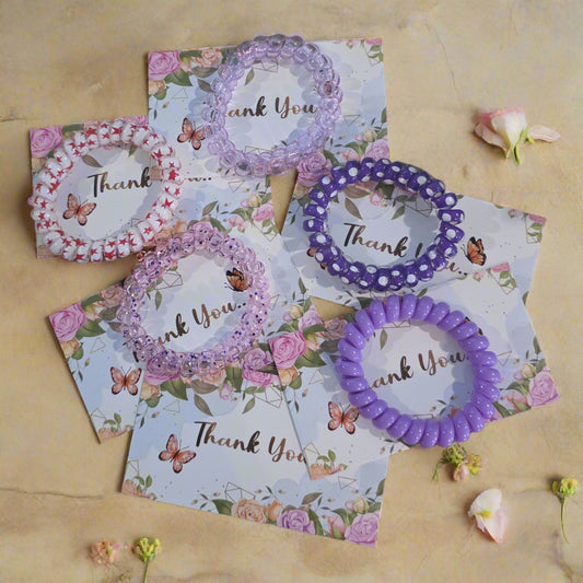 Butterflies Thank You Card with Hair Coil / Bracelet (Purples)