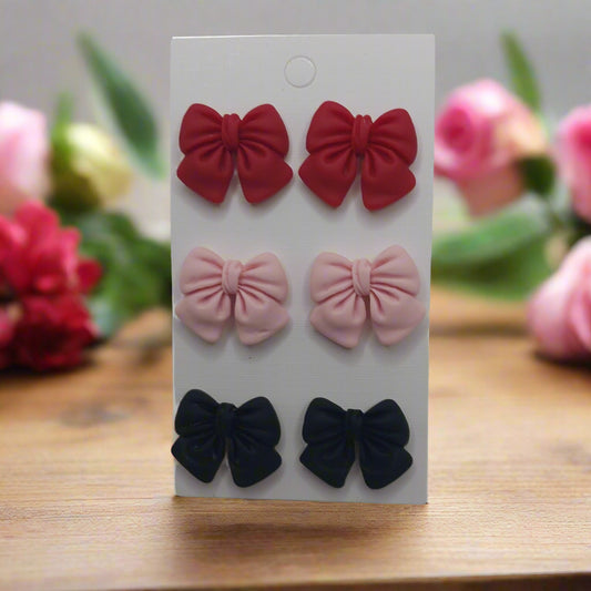 Bow Earring Set (Red, Pink, Black)