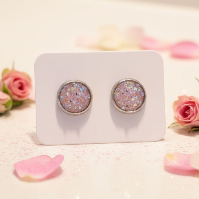 10mm Pink Imitation Druzy Earrings