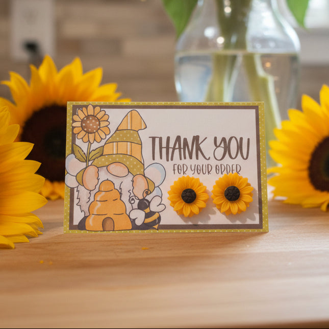 Gnome & Bee Thank You for Your Order Card with Earrings