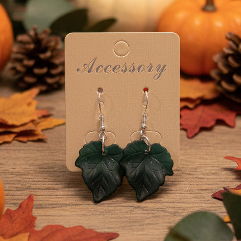 Green Maple Leaf Dangle Earrings