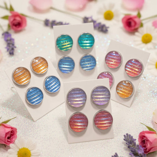 14mm Sparkle & Stripes (2 Pair) Earring Set